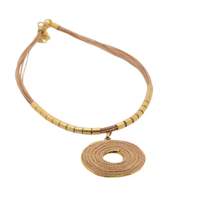 Nart Nature Making Art Women's Gold The Spiral Buriti Natural Fiber Necklace - Large