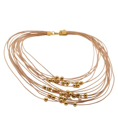 Nart Nature Making Art Women's Gold / White The Balls Layers Buriti Natural Fiber Necklace In Multi