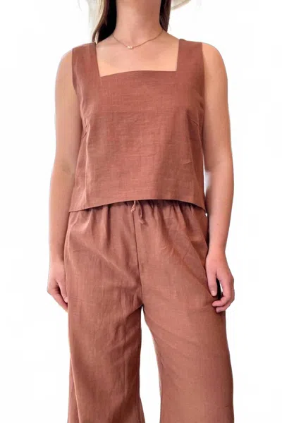 Nary Square Neck Tank Top In Clay Linen In Brown