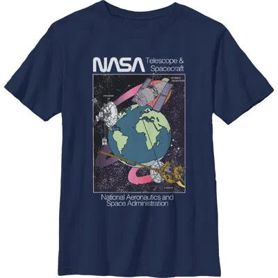 Nasa Kids' Boy's  Telescope And Spacecraft Graphic T-shirt In Blue