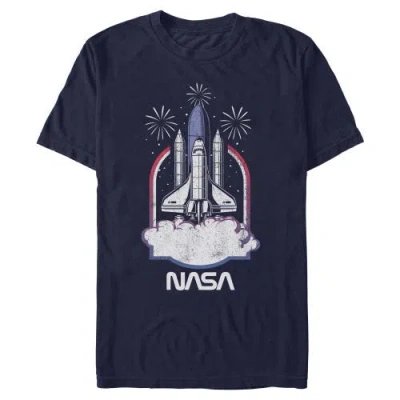 Nasa Distressed Rocket Launch Graphic T-shirt In Blue