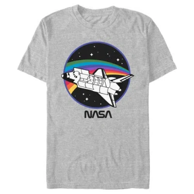 Nasa Space Shuttle Rainbow Path  Graphic T-shirt In Gray
