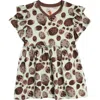 Naseberry Ladybug Ruffle Organic Cotton Dress In Brown/beige/green