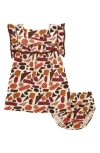 Naseberry River Rock Dress & Bloomers Set In Brown/beige