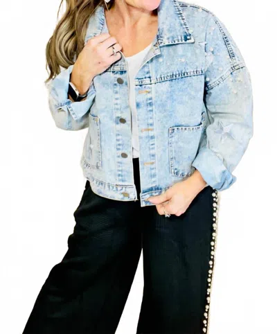 Nash Grey 2-haven Pearl Studded Denim Jacket In Light Wash