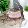 Nash Grey Andie Crocodile Iridescent Handbag With Pearl Chain And Chic Bow In Pink In Pink
