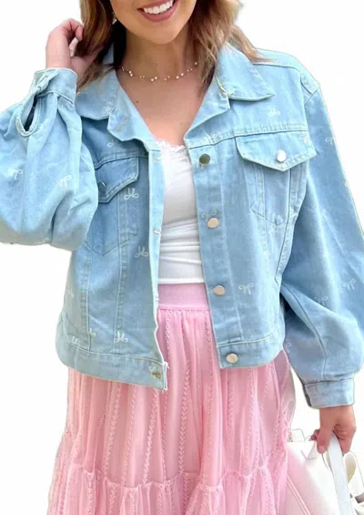 Nash Grey Mandie Bow Print Denim Jacket In Blue