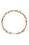 Nashelle Cross Charm Bead Stretch Bracelet In Gold Fill