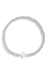 Nashelle Cross Charm Bead Stretch Bracelet In Sterling Silver