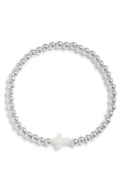 Nashelle Cross Charm Bead Stretch Bracelet In Sterling Silver