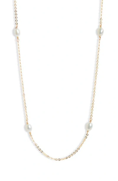 Nashelle Cultured Freshwater Pearl Station Necklace In Yellow Gold Fill