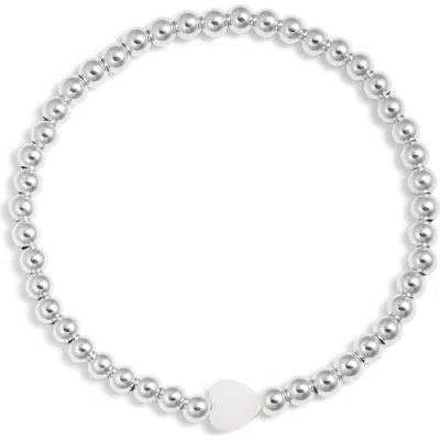 Nashelle Heart & Bead Stretch Bracelet In Sterling Silver