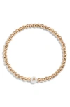 Nashelle Mother Of Pearl Initial Beaded Bracelet In Gold Fill A