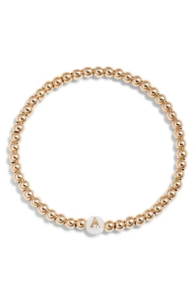 Nashelle Mother Of Pearl Initial Beaded Bracelet In Gold Fill A