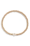 Nashelle Mother Of Pearl Initial Beaded Bracelet In Gold Fill B