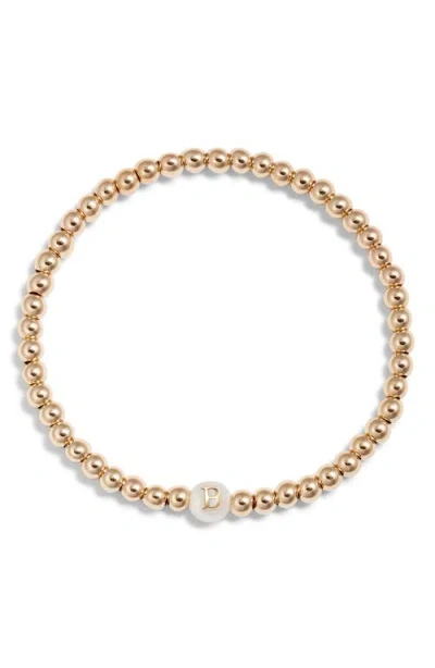 Nashelle Mother Of Pearl Initial Beaded Bracelet In Gold Fill B