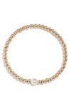 Nashelle Mother Of Pearl Initial Beaded Bracelet In Gold Fill D