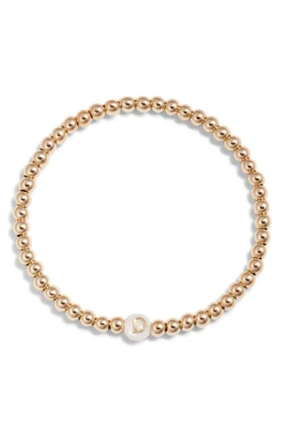 Nashelle Mother Of Pearl Initial Beaded Bracelet In Gold Fill D