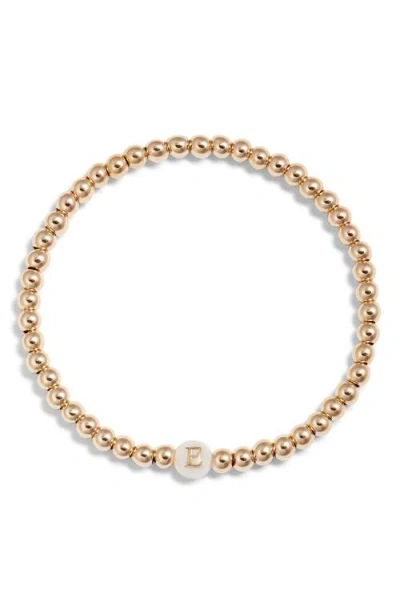 Nashelle Mother Of Pearl Initial Beaded Bracelet In Gold Fill E