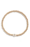 Nashelle Mother Of Pearl Initial Beaded Bracelet In Gold Fill F