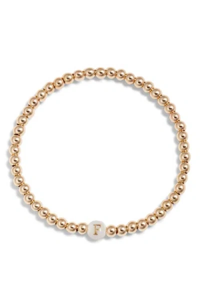 Nashelle Mother Of Pearl Initial Beaded Bracelet In Gold Fill F