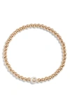 Nashelle Mother Of Pearl Initial Beaded Bracelet In Gold Fill G