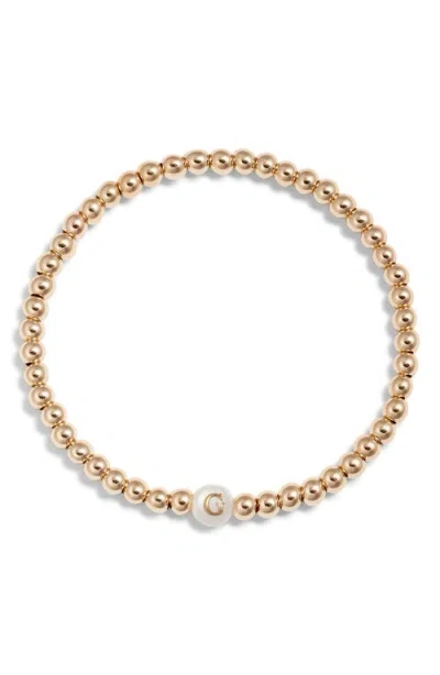 Nashelle Mother Of Pearl Initial Beaded Bracelet In Gold Fill G