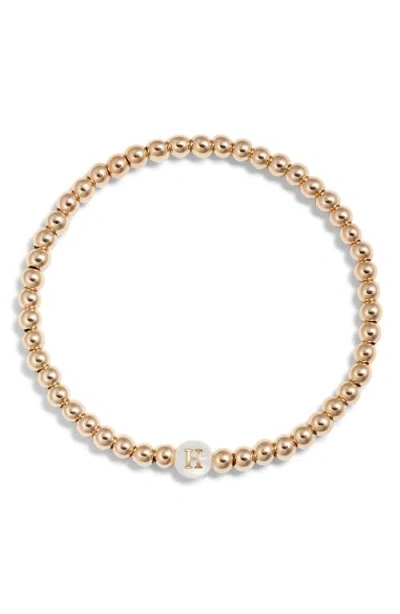 Nashelle Mother Of Pearl Initial Beaded Bracelet In Gold Fill H