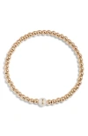Nashelle Mother Of Pearl Initial Beaded Bracelet In Gold Fill I