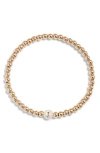 Nashelle Mother Of Pearl Initial Beaded Bracelet In Gold Fill J