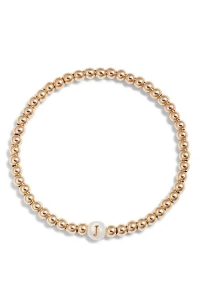Nashelle Mother Of Pearl Initial Beaded Bracelet In Gold Fill J
