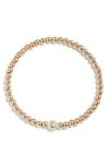 Nashelle Mother Of Pearl Initial Beaded Bracelet In Gold Fill L