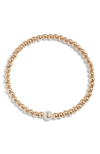 Nashelle Mother Of Pearl Initial Beaded Bracelet In Gold Fill L