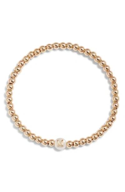 Nashelle Mother Of Pearl Initial Beaded Bracelet In Gold Fill M