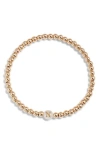 Nashelle Mother Of Pearl Initial Beaded Bracelet In Gold Fill N