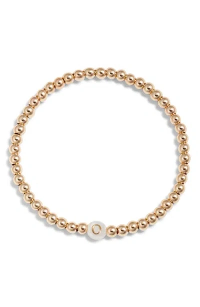 Nashelle Mother Of Pearl Initial Beaded Bracelet In Gold Fill O