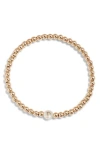 Nashelle Mother Of Pearl Initial Beaded Bracelet In Gold Fill P