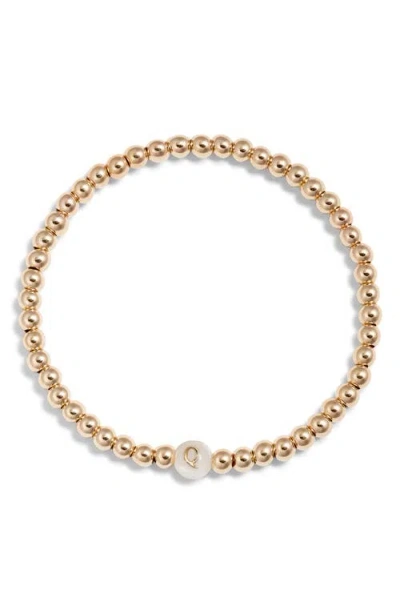 Nashelle Mother Of Pearl Initial Beaded Bracelet In Gold Fill Q