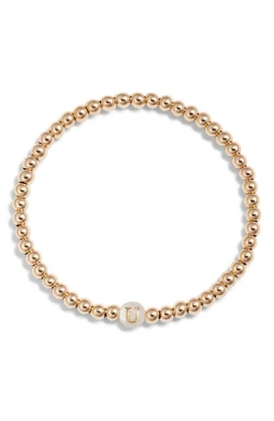 Nashelle Mother Of Pearl Initial Beaded Bracelet In Gold Fill U