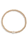 Nashelle Mother Of Pearl Initial Beaded Bracelet In Gold Fill V