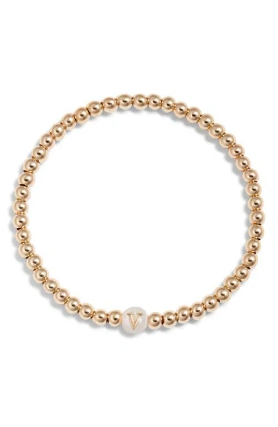 Nashelle Mother Of Pearl Initial Beaded Bracelet In Gold Fill V
