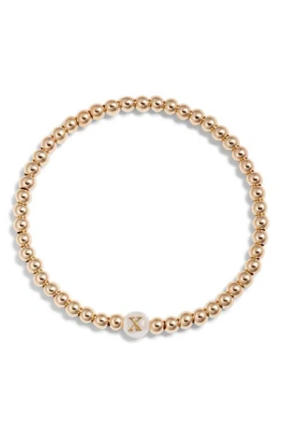 Nashelle Mother Of Pearl Initial Beaded Bracelet In Gold Fill X