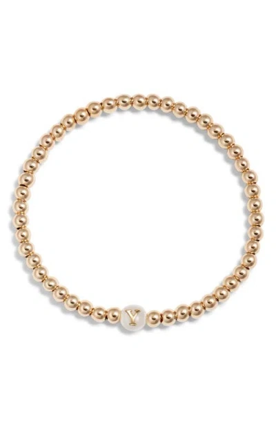 Nashelle Mother Of Pearl Initial Beaded Bracelet In Gold Fill Y