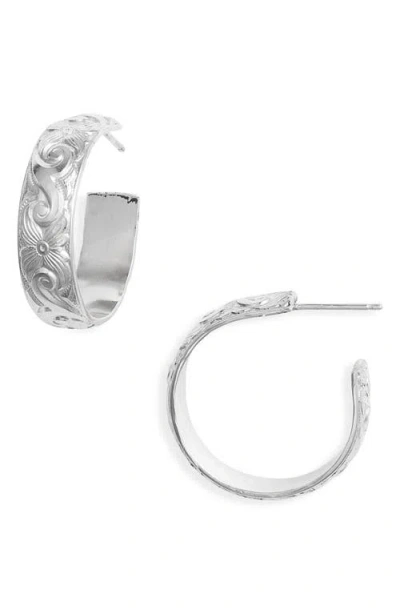 Nashelle Thick Flora Hoop Earrings In Silver