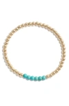 Nashelle Turquoise Stone & Bead Stretch Bracelet In Gold