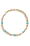 Nashelle Turquoise Stone & Bead Stretch Bracelet In Gold