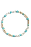 Nashelle Turquoise Stone & Bead Stretch Bracelet In Metallic