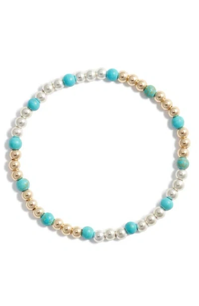 Nashelle Turquoise Stone & Bead Stretch Bracelet In Metallic