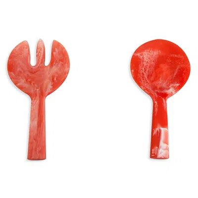 Nashi Short Handle Salad Serving Set In Apricot Swirl