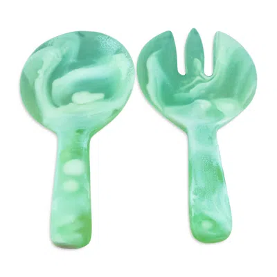 Nashi Short Handle Salad Serving Set In Mint Swirl
